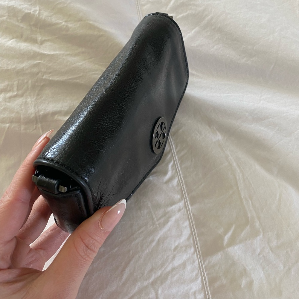 Tory Burch Robinson Black Leather Flap Crossbody Clutch Chain Strap - Excellent - Picture 7 of 13